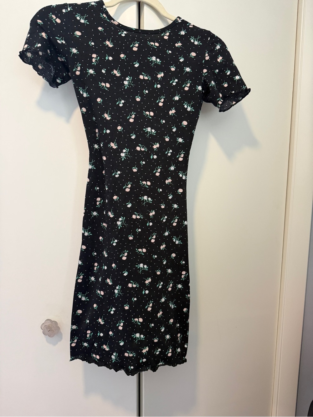 H&M Black Mini Dress with Pink & Mint Floral Print